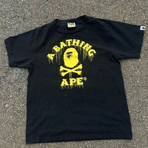 BAPE Drip Ape Crossbone College Tee Black/Yellow FW22 Streetwear Size S